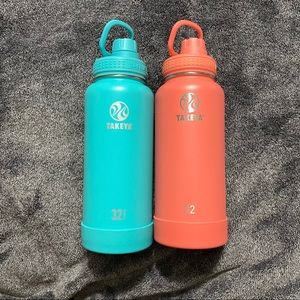 Takeya Waterbottles Set of (2) 32oz Metal Waterbottled Sip Spout Pink Blue